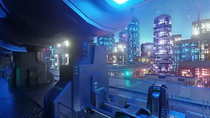 Nighttime Cyberpunk Industrial City