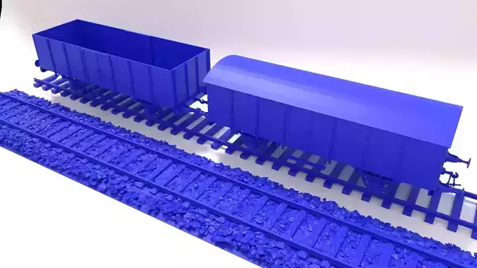 Two type GR20 railway wagon and rails 3D print model
