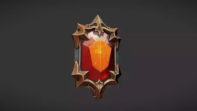 shield with red gemstone center