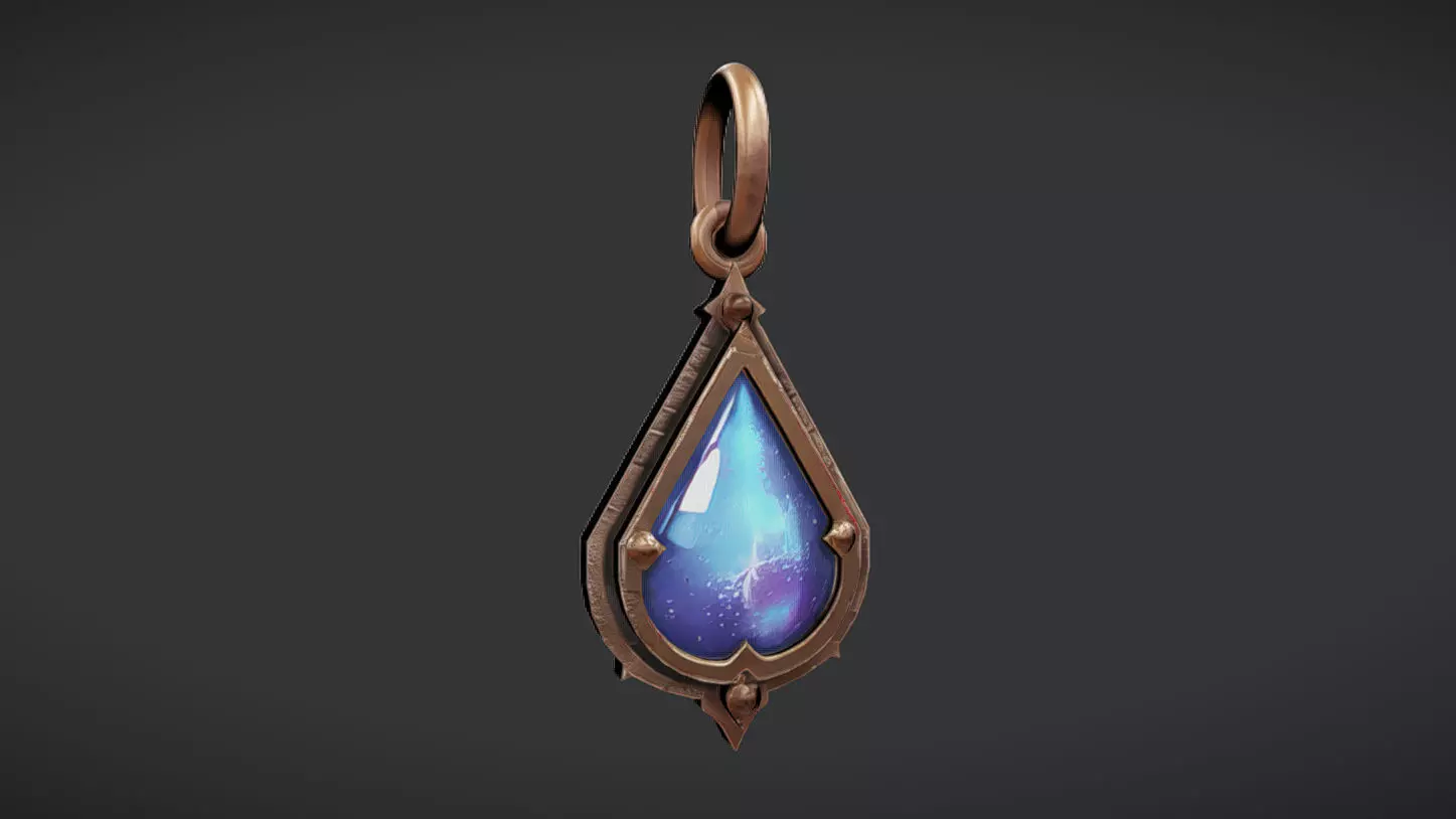 ornate teardrop-shaped pendant 3D model_0