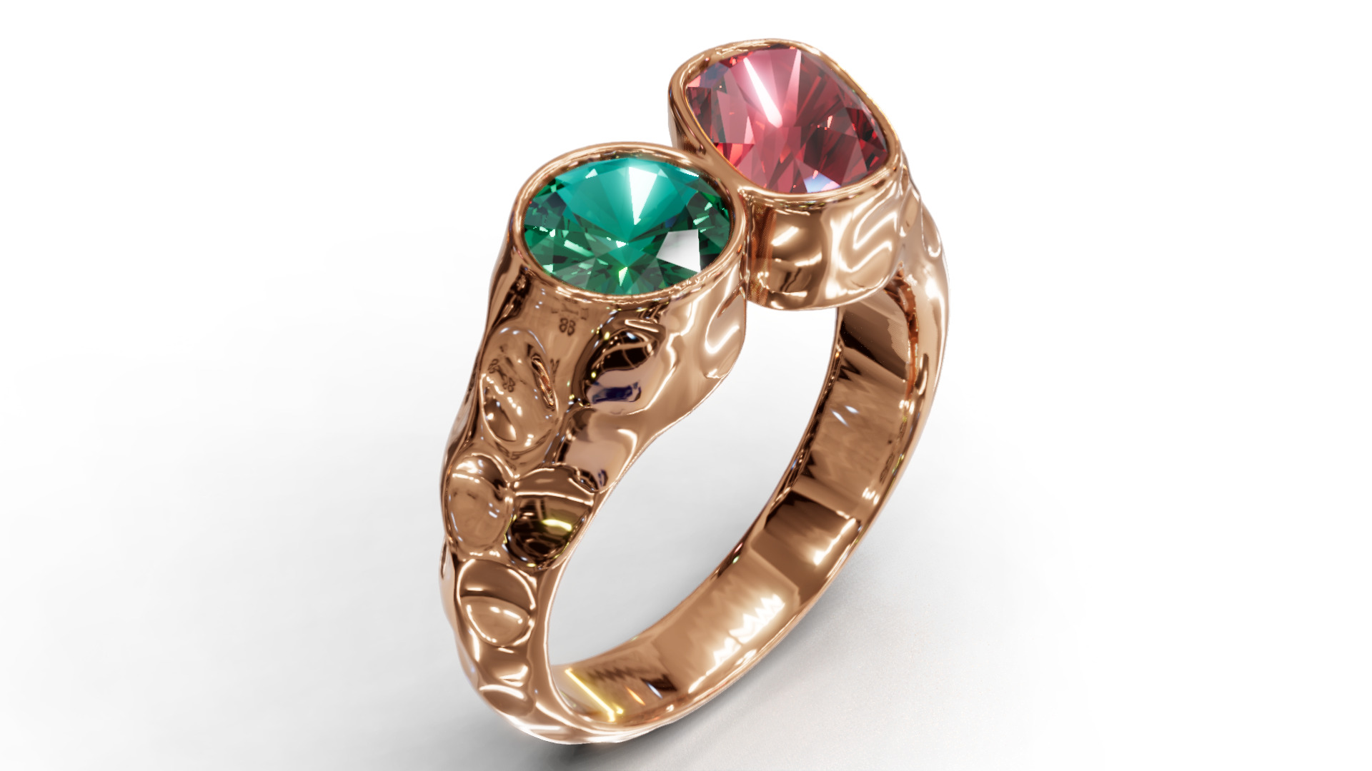 Hammer Textured Shank Diamond Ring 3D print model_1