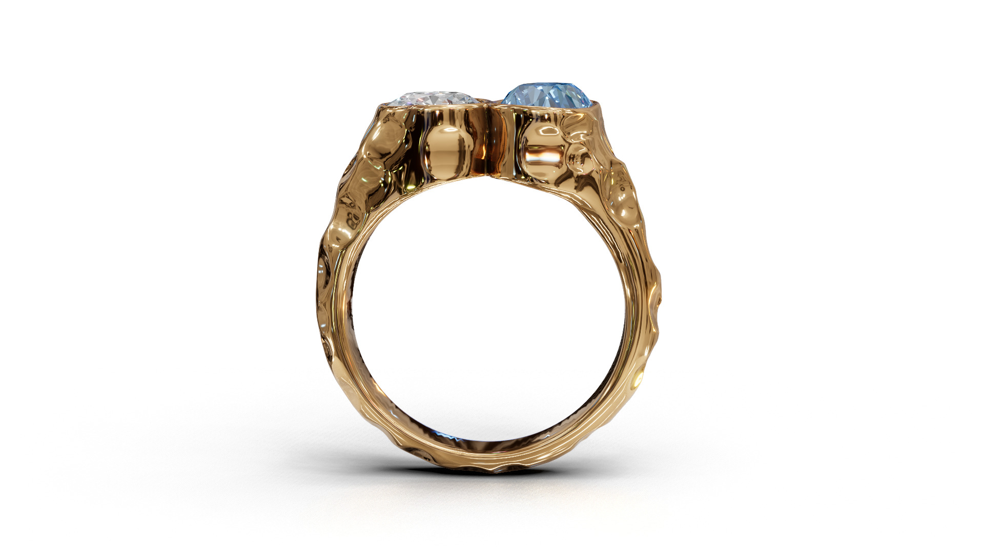 Hammer Textured Shank Diamond Ring 3D print model_5