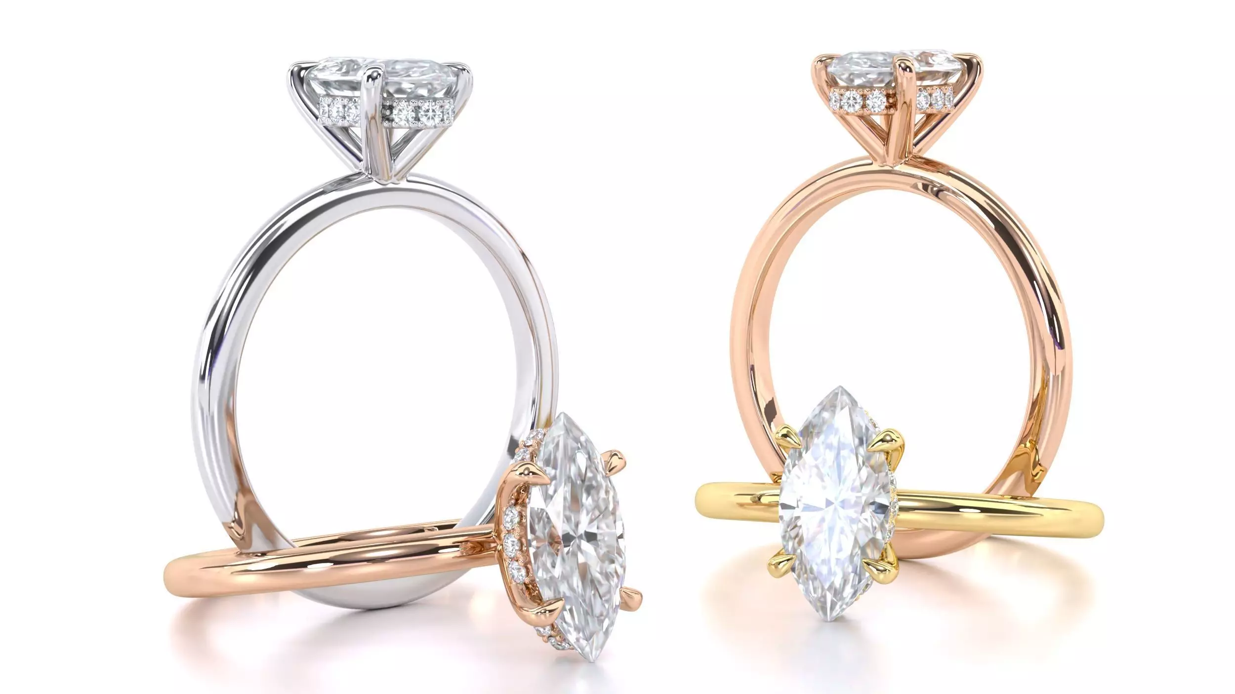 Hidden Halo Marquise Engagement Rings 3D print model