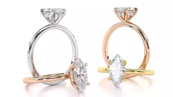 Hidden Halo Marquise Engagement Rings 3D print model