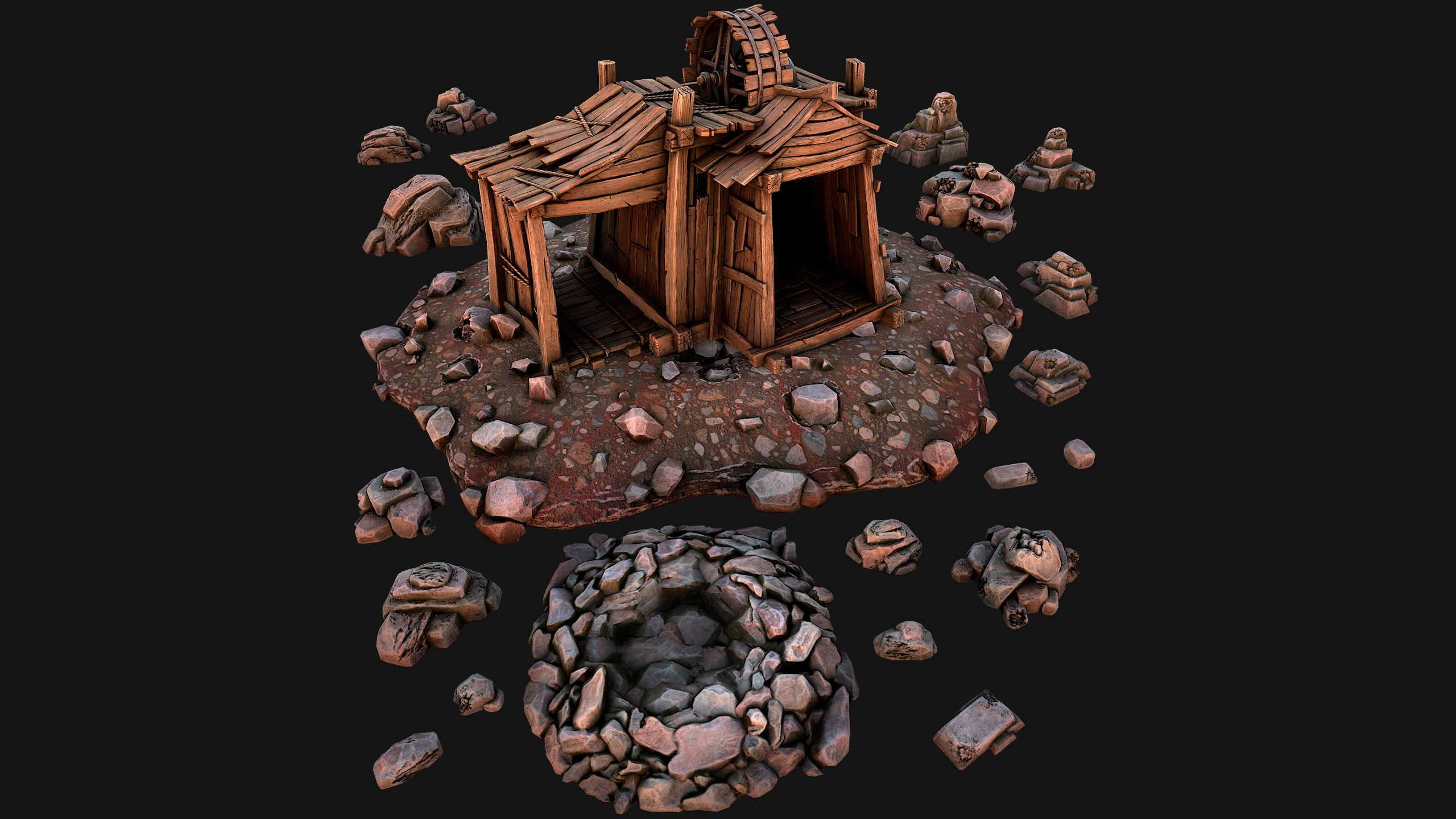 Medieval Stone Ore Mine Low-poly 3D model_5