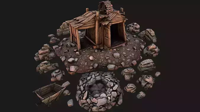 Medieval Stone Ore Mine Low-poly 3D model