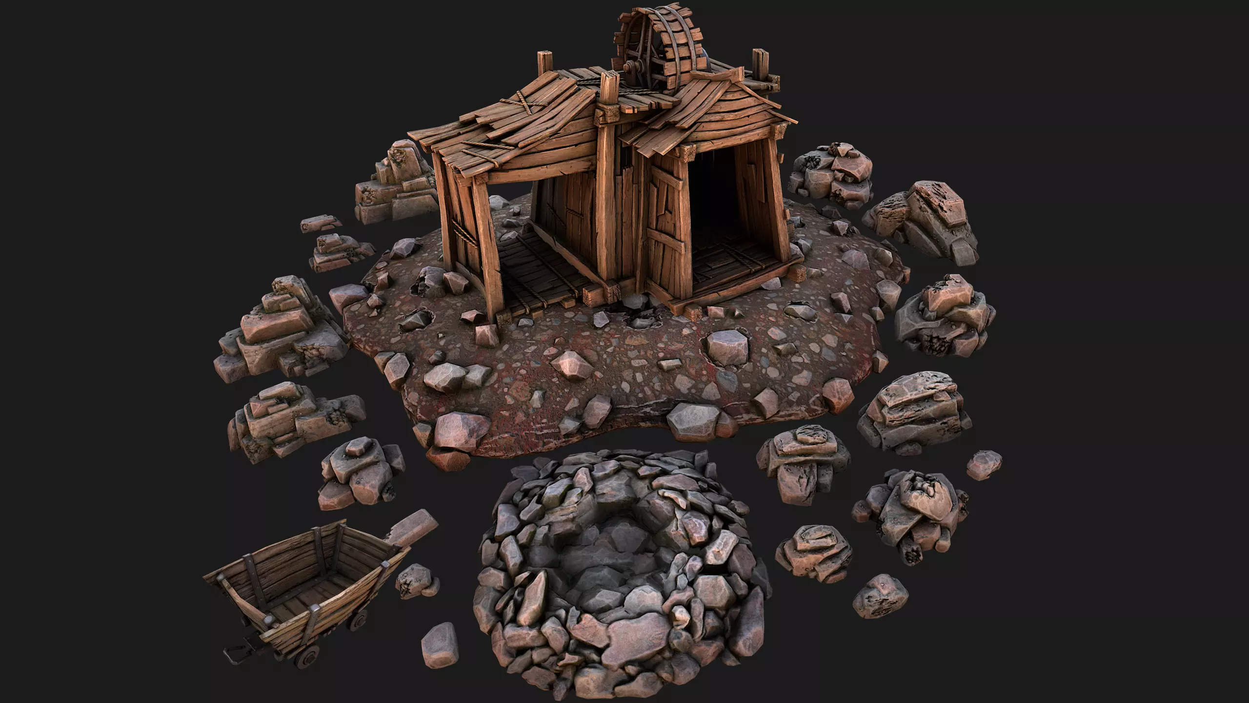 Medieval Stone Ore Mine Low-poly 3D model_0