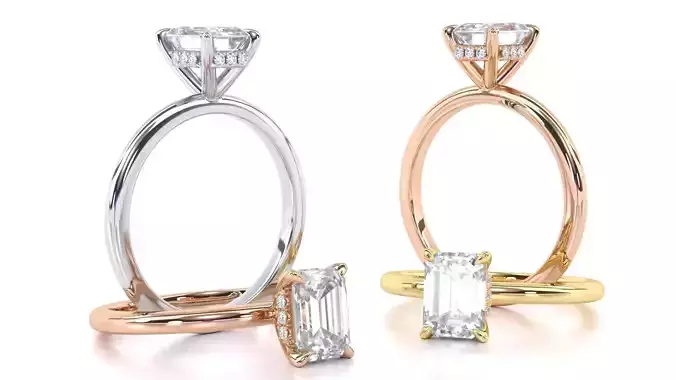 Hidden Halo Emerald Engagement Rings