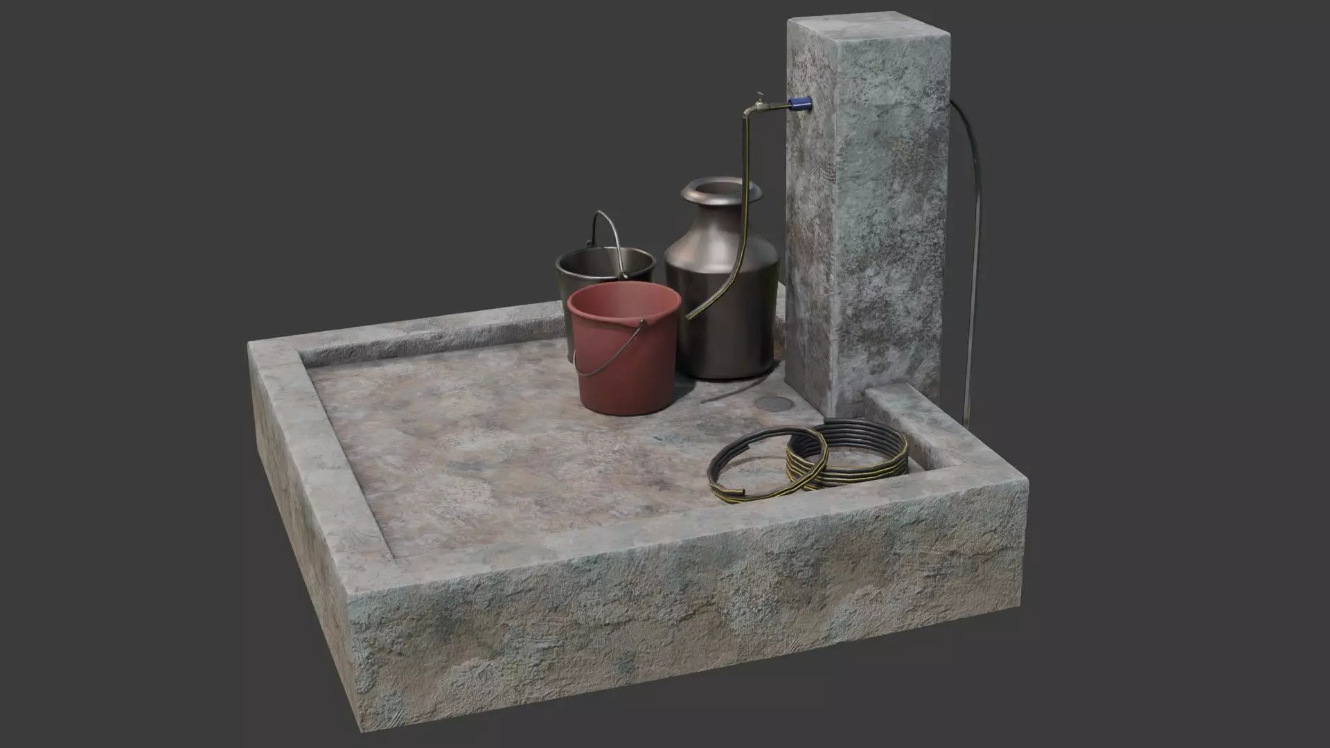 Tap Water and Bucket Low-poly 3D model_0