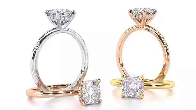Hidden Halo Cushion Engagement Rings