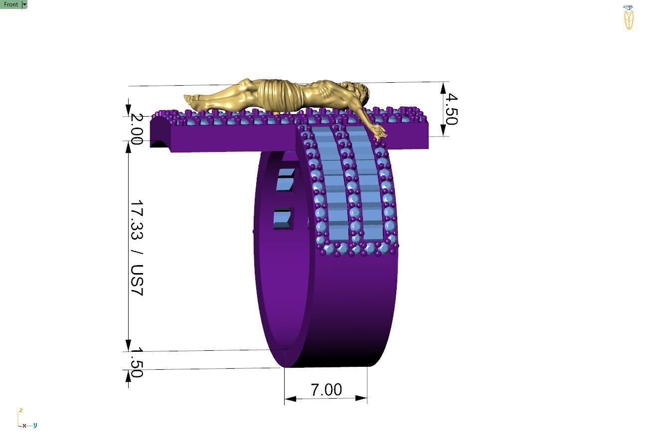 Custom Jesus Cross Ring With Baguette Diamonds - Religion Ring 3D print model_7
