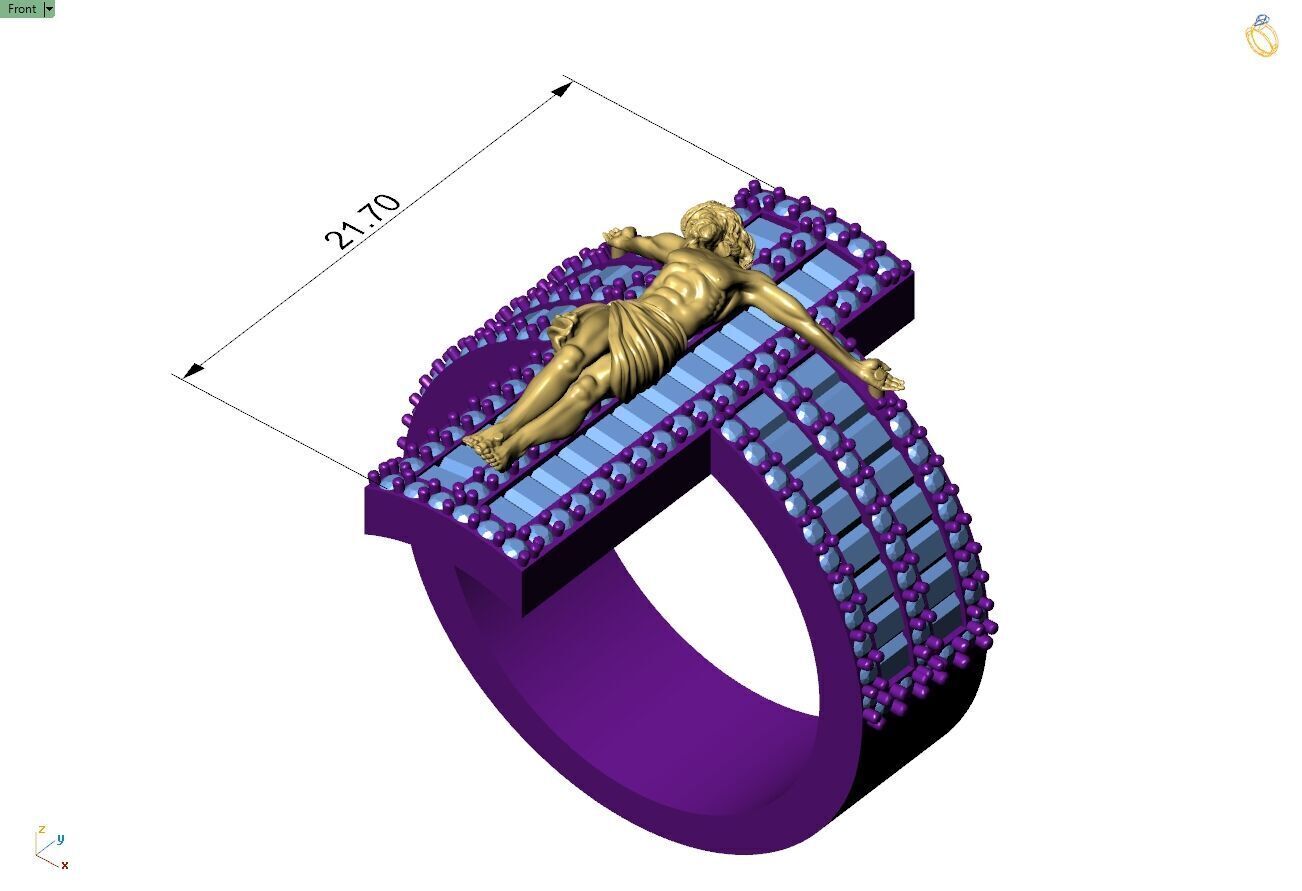 Custom Jesus Cross Ring With Baguette Diamonds - Religion Ring 3D print model_4