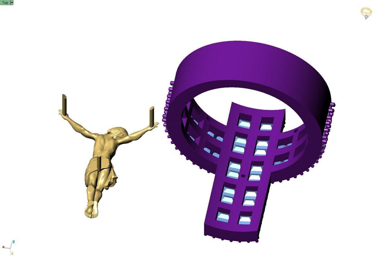 Custom Jesus Cross Ring With Baguette Diamonds - Religion Ring 3D print model_12
