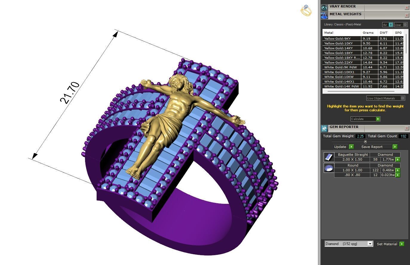 Custom Jesus Cross Ring With Baguette Diamonds - Religion Ring 3D print model_6