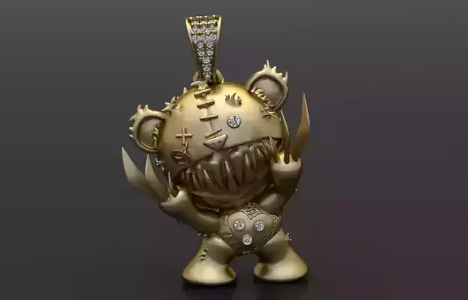 SCARY BEAR PENDANT 3D PRINTABLE MODEL
