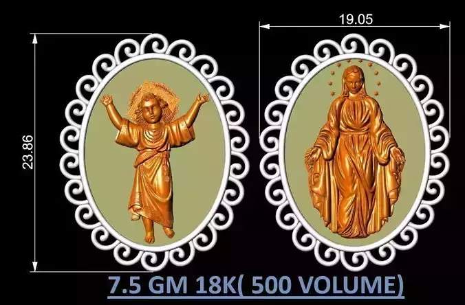 Virgen Milagrosa Miraculous with Child  Medal 3D print model 