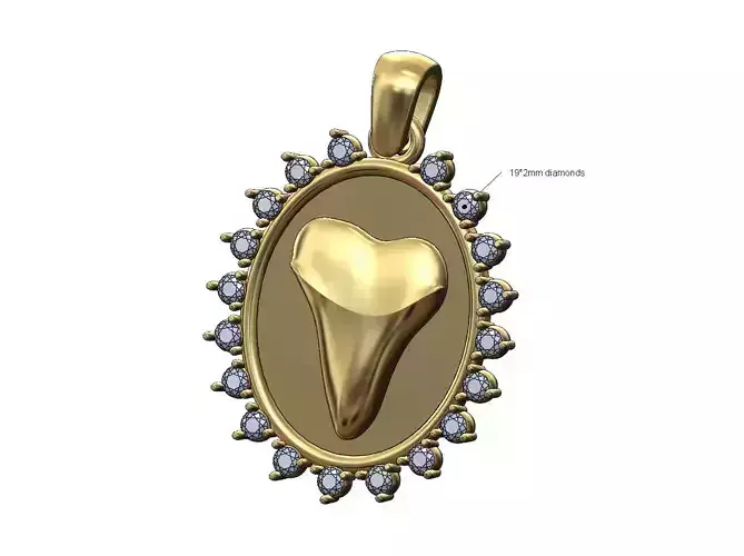 Shark tooth diamond oval pendant charm with bail