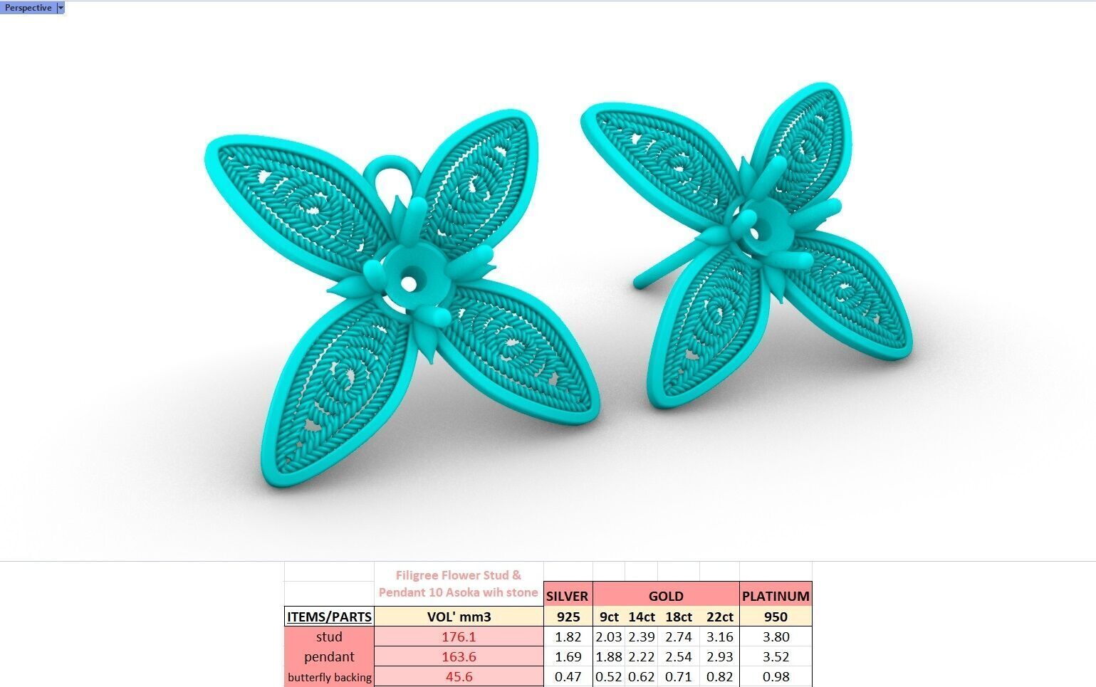 Filigree Flower Stud and Pendant 10 Asoka with stone 3D print model_23