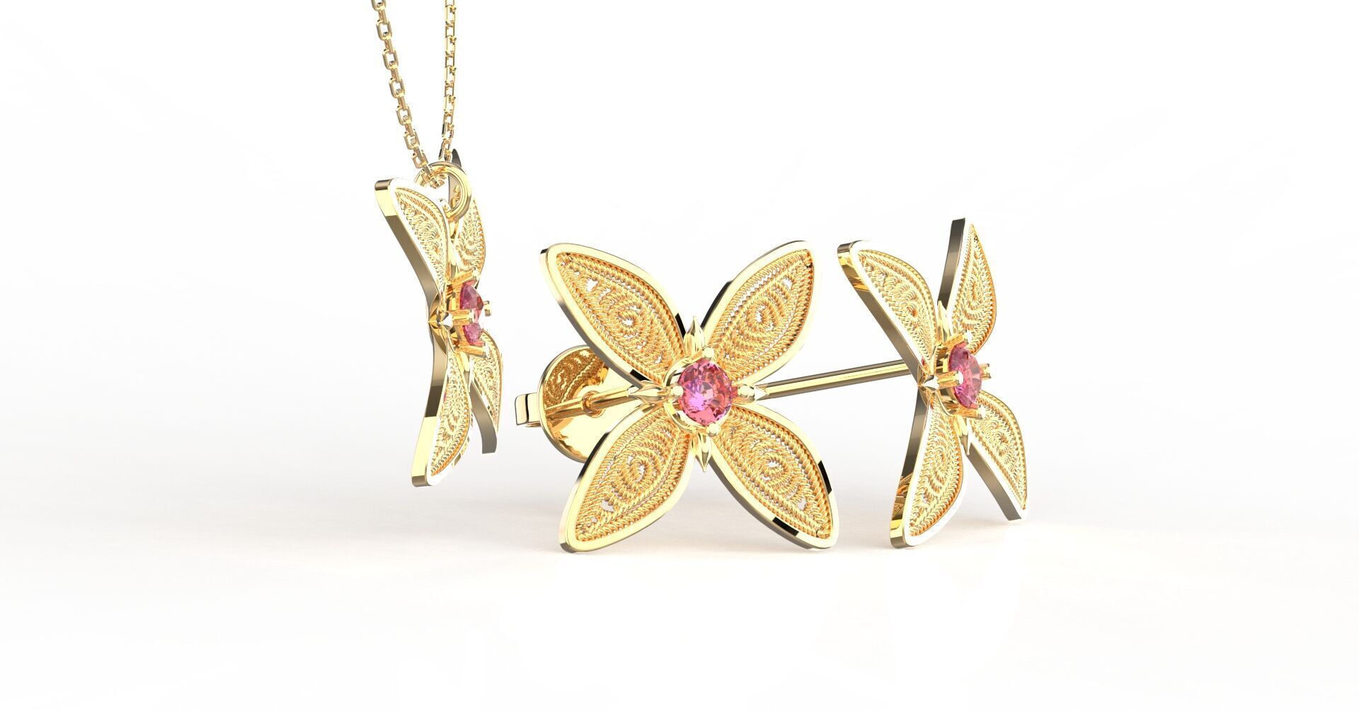 Filigree Flower Stud and Pendant 10 Asoka with stone 3D print model_2