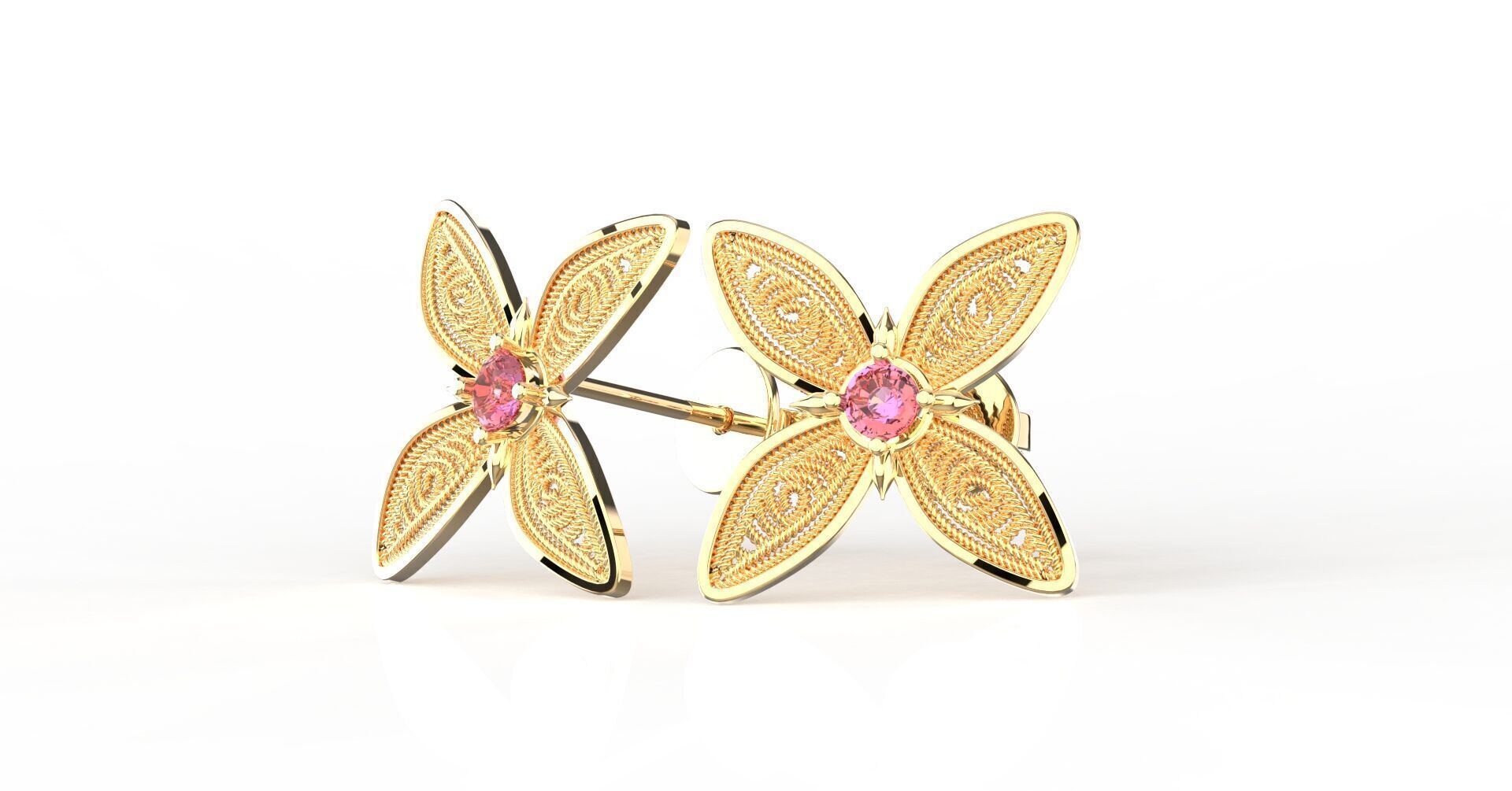 Filigree Flower Stud and Pendant 10 Asoka with stone 3D print model_4