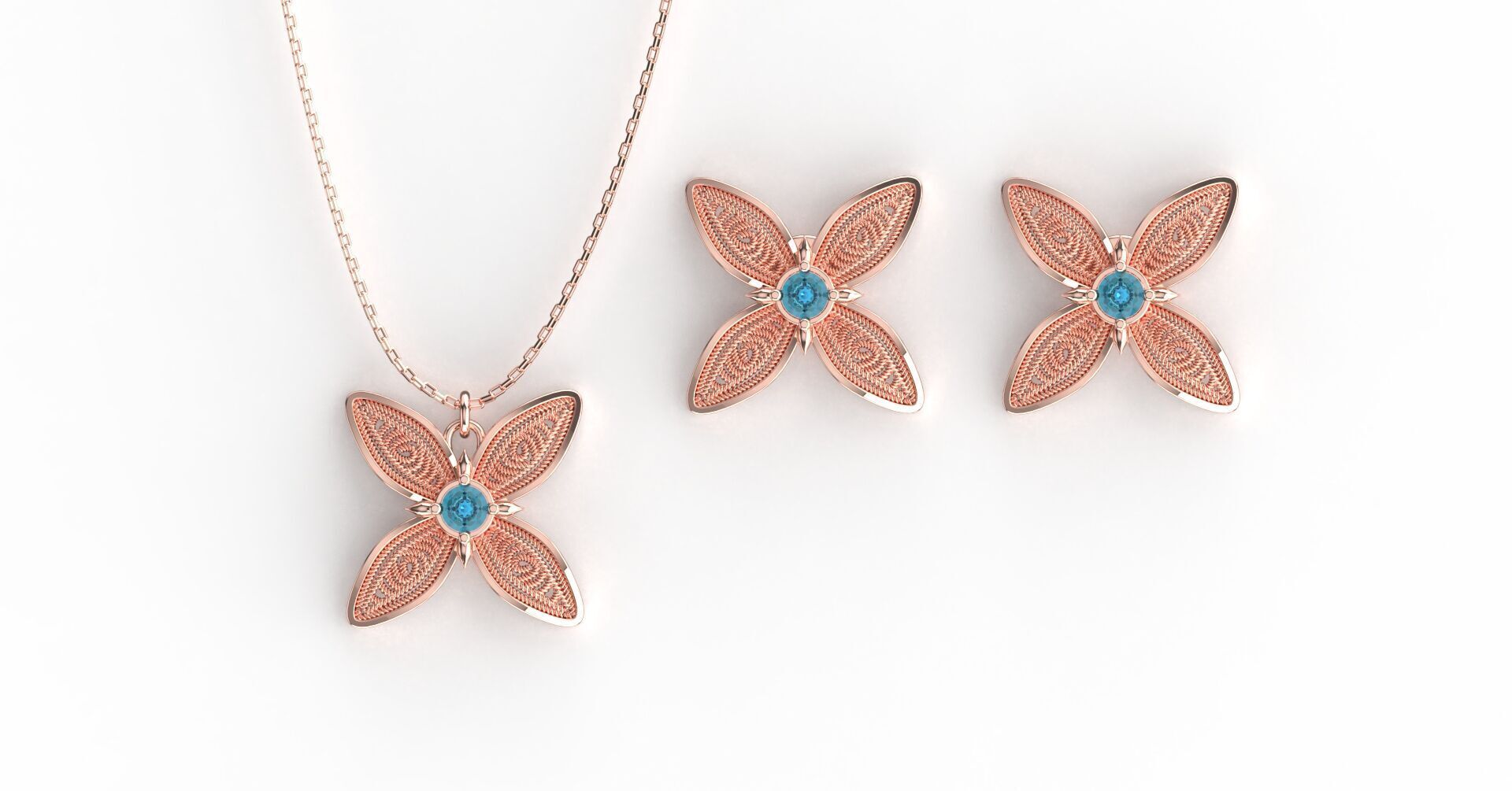 Filigree Flower Stud and Pendant 10 Asoka with stone 3D print model_10