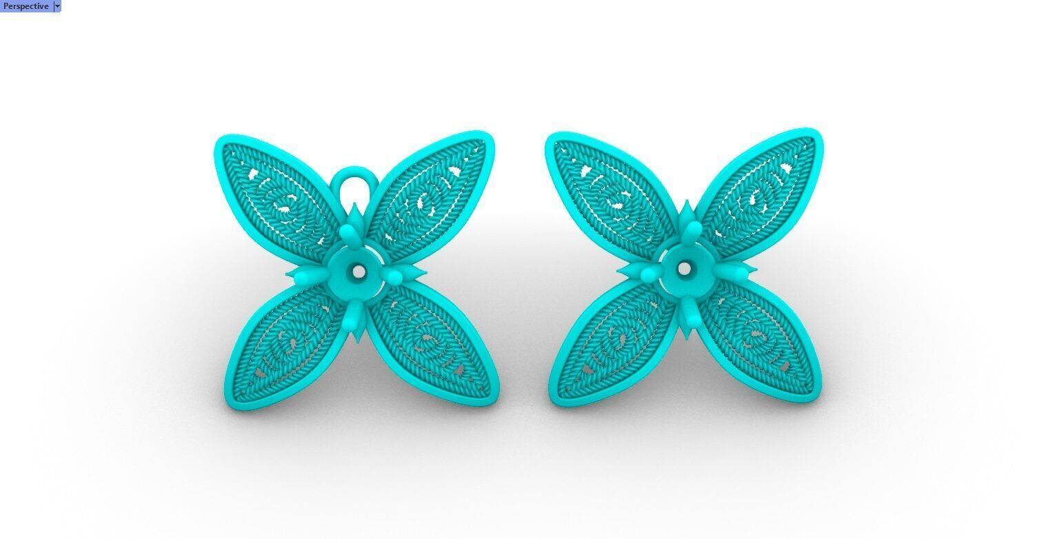 Filigree Flower Stud and Pendant 10 Asoka with stone 3D print model_22