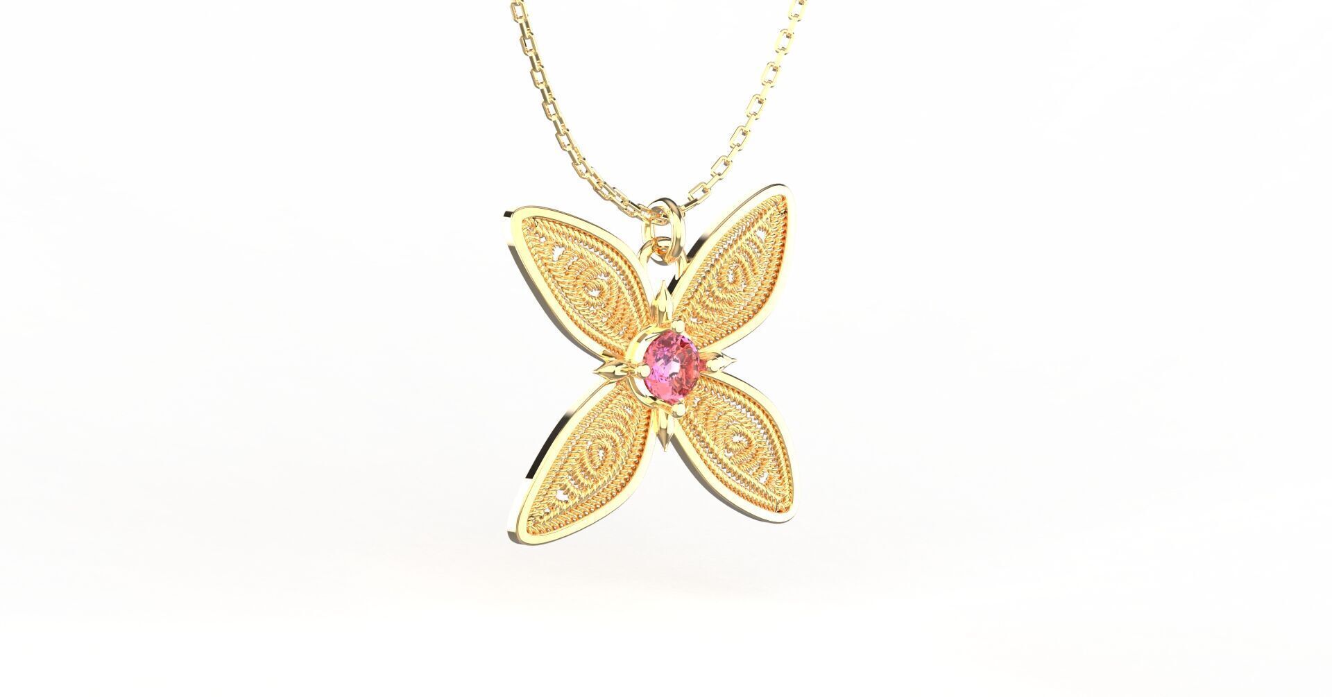 Filigree Flower Stud and Pendant 10 Asoka with stone 3D print model_6