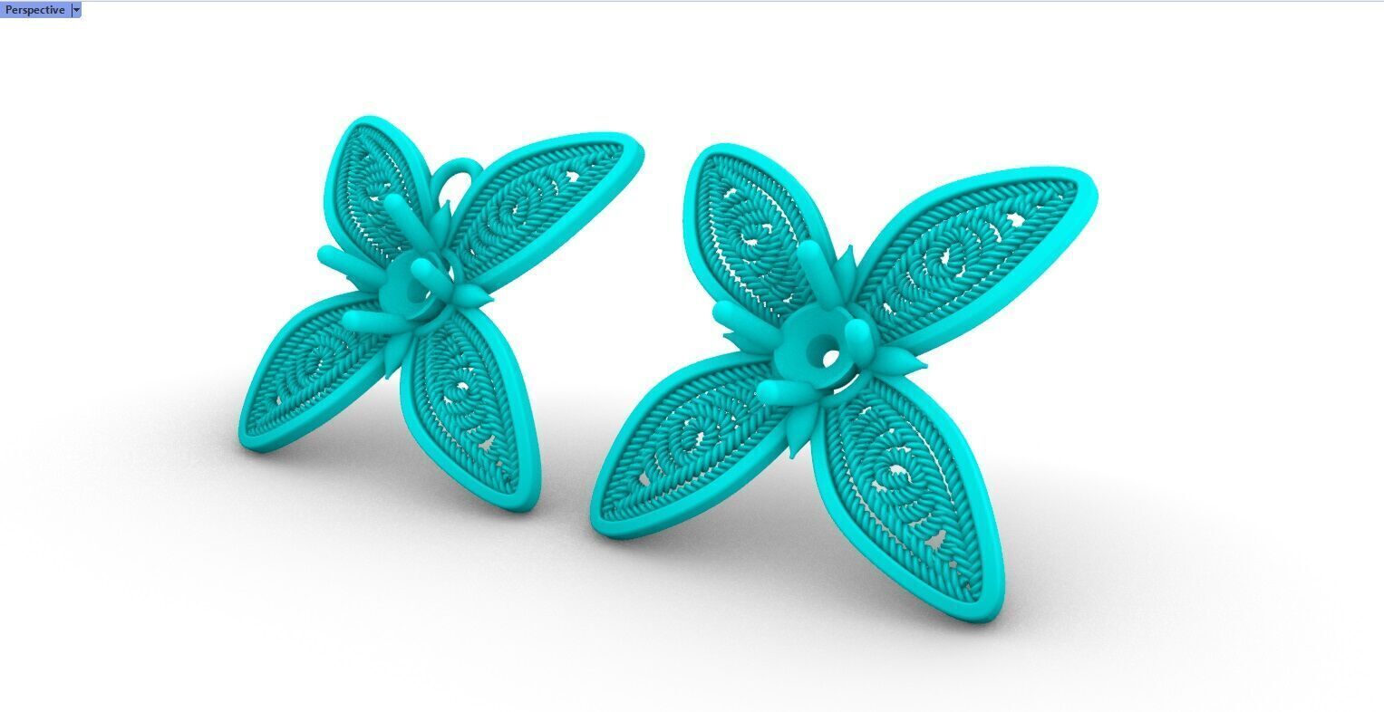 Filigree Flower Stud and Pendant 10 Asoka with stone 3D print model_24