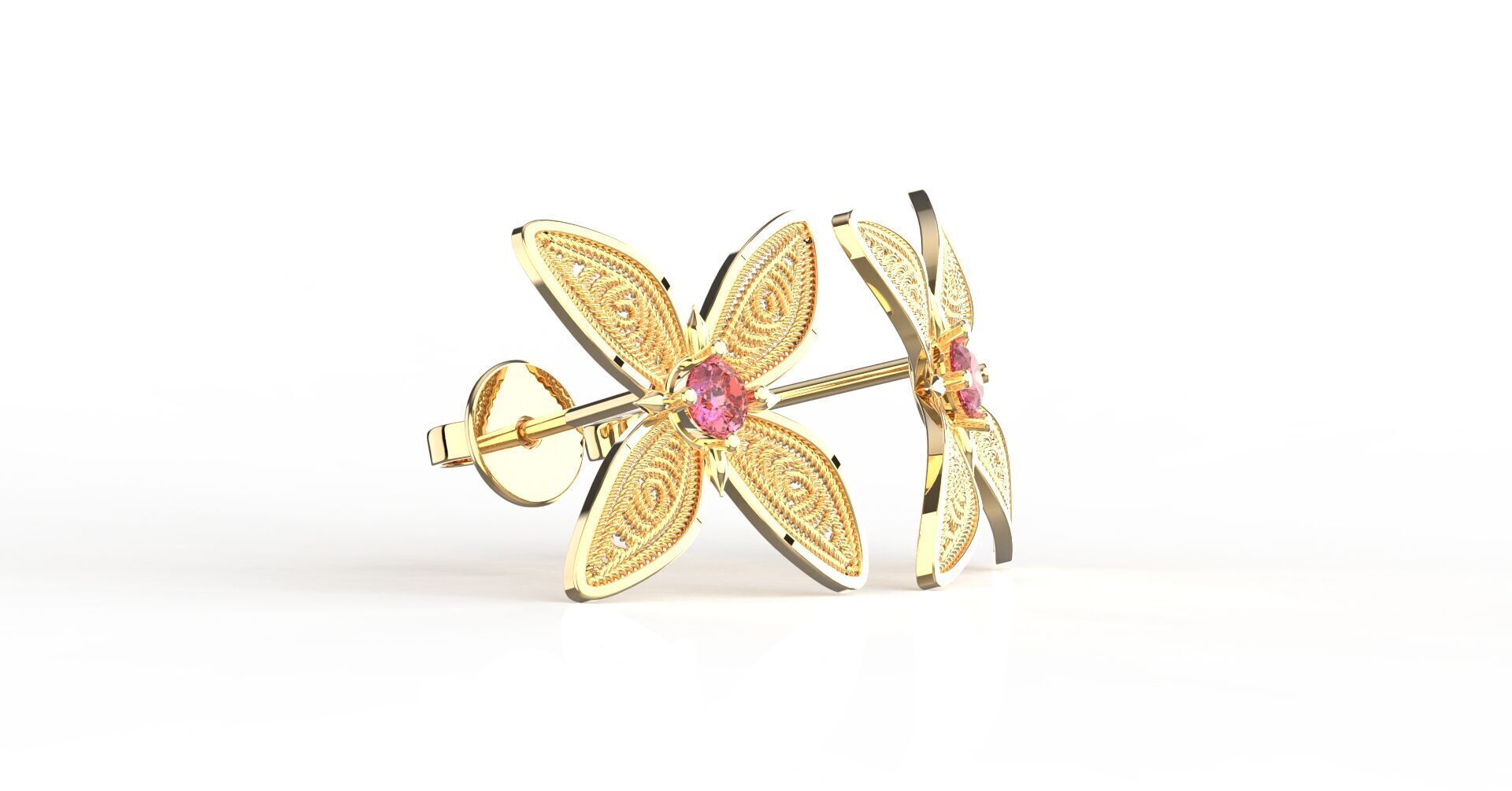 Filigree Flower Stud and Pendant 10 Asoka with stone 3D print model_5