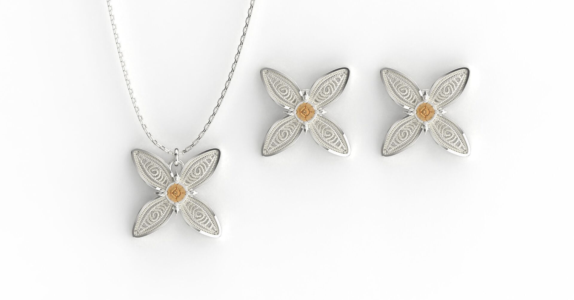 Filigree Flower Stud and Pendant 10 Asoka with stone 3D print model_12