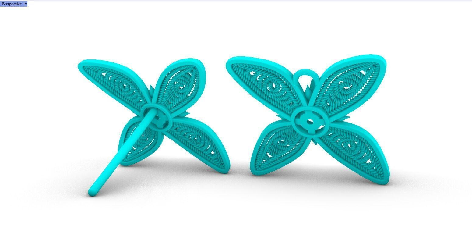 Filigree Flower Stud and Pendant 10 Asoka with stone 3D print model_21