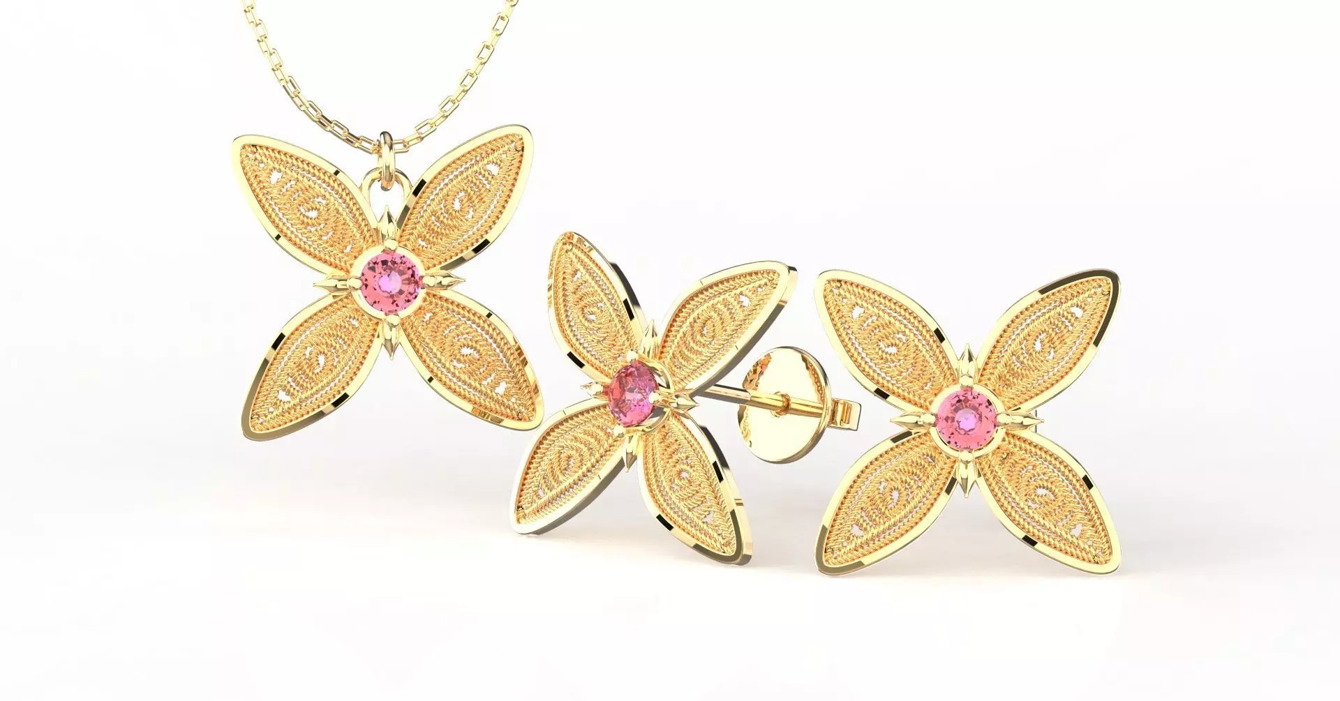 Filigree Flower Stud and Pendant 10 Asoka with stone 3D print model_0