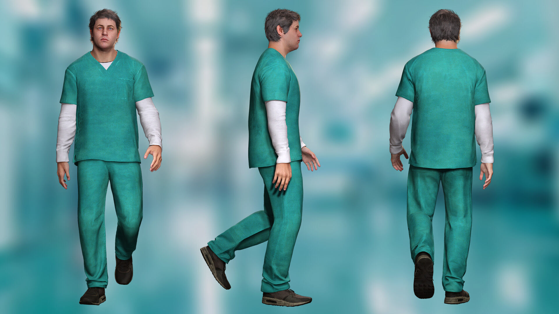 Doctor Nurse in Scrubs High-Quality 3D Character Low-poly 3D model_3