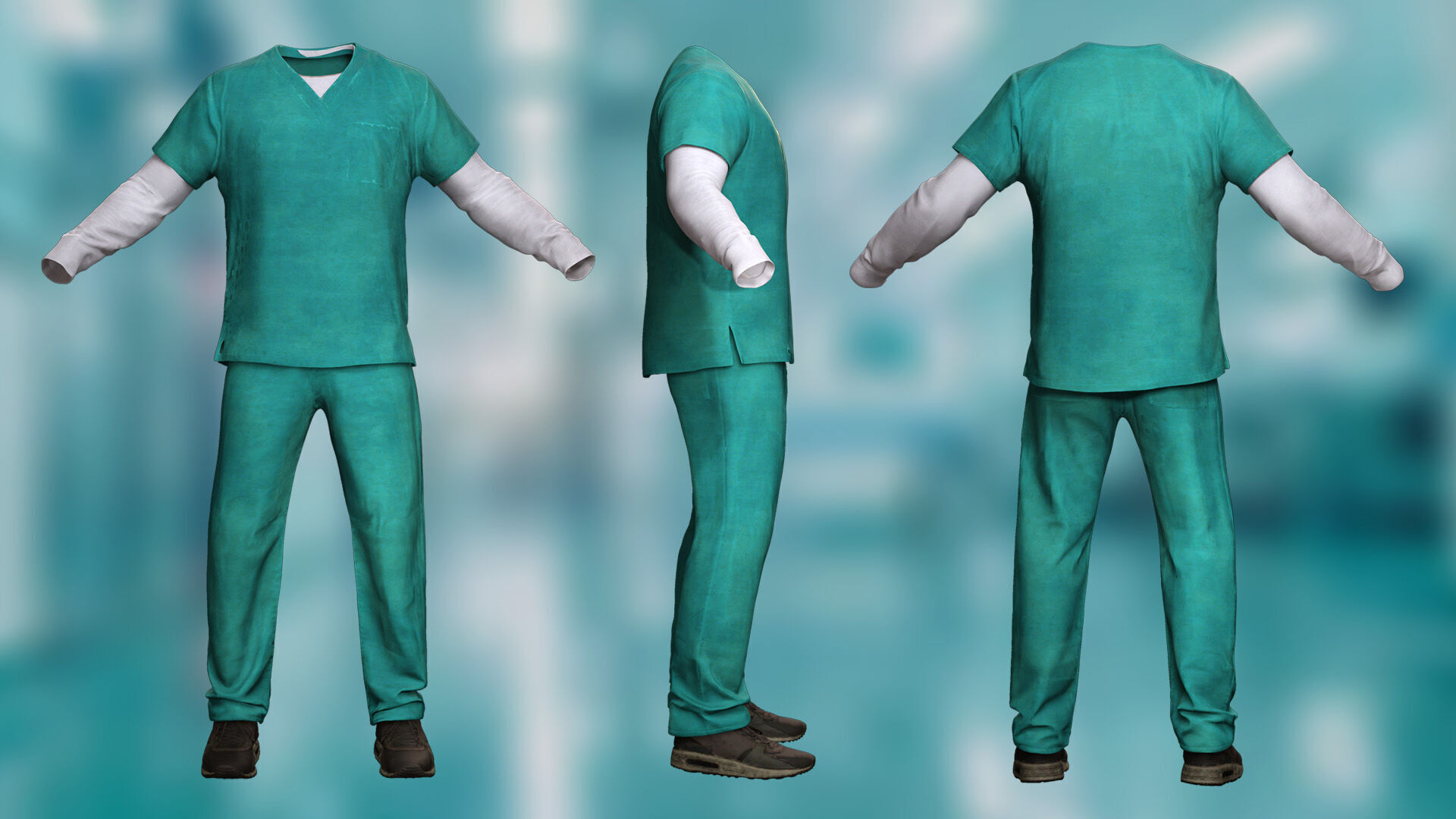 Doctor Nurse in Scrubs High-Quality 3D Character Low-poly 3D model_5
