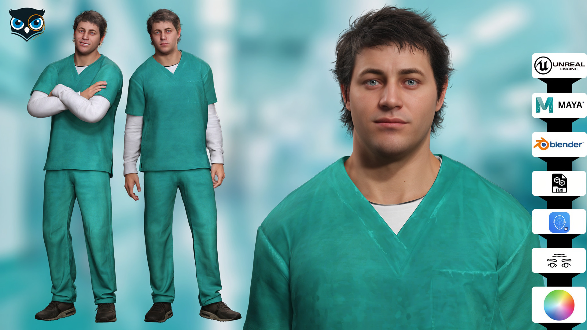 Doctor Nurse in Scrubs High-Quality 3D Character Low-poly 3D model_1
