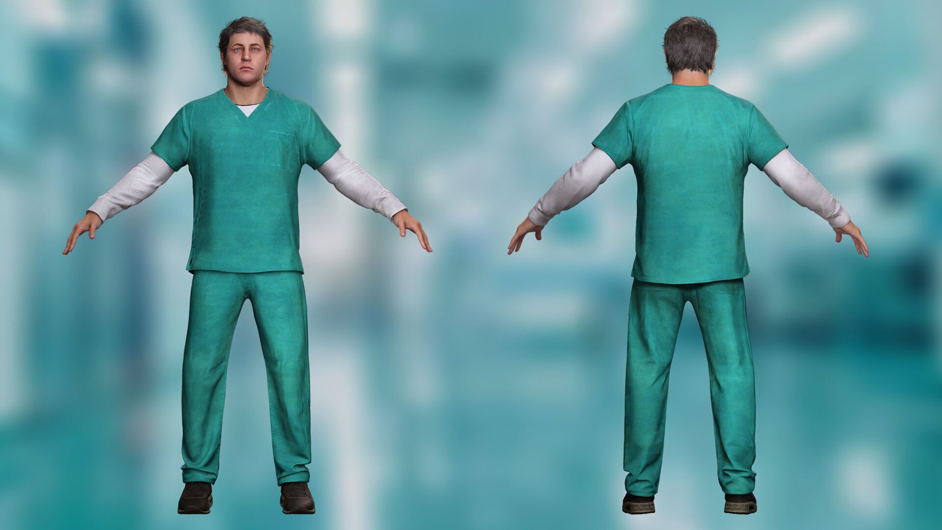 Doctor Nurse in Scrubs High-Quality 3D Character Low-poly 3D model_4