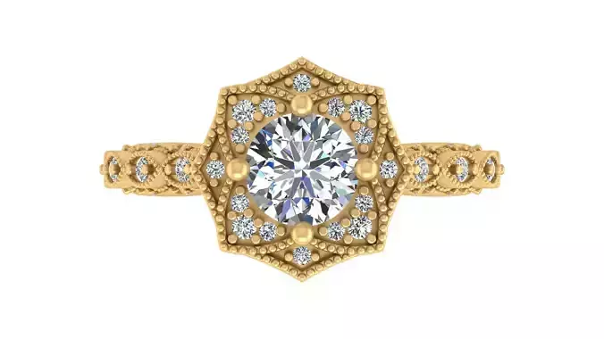  Hexagonal Floral Halo Engagement Ring 