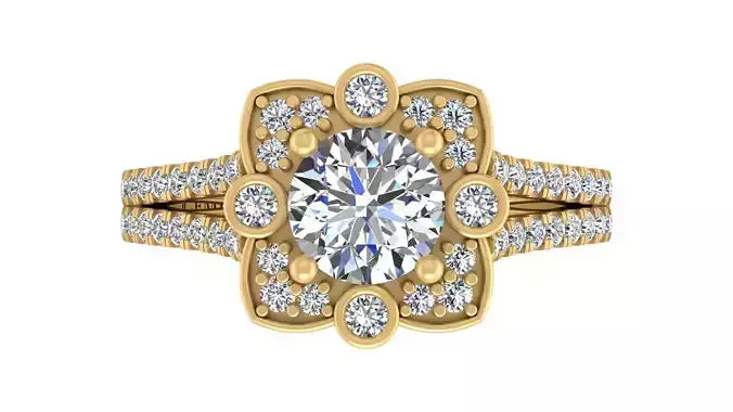  Vintage-Inspired Floral Halo Engagement Ring 