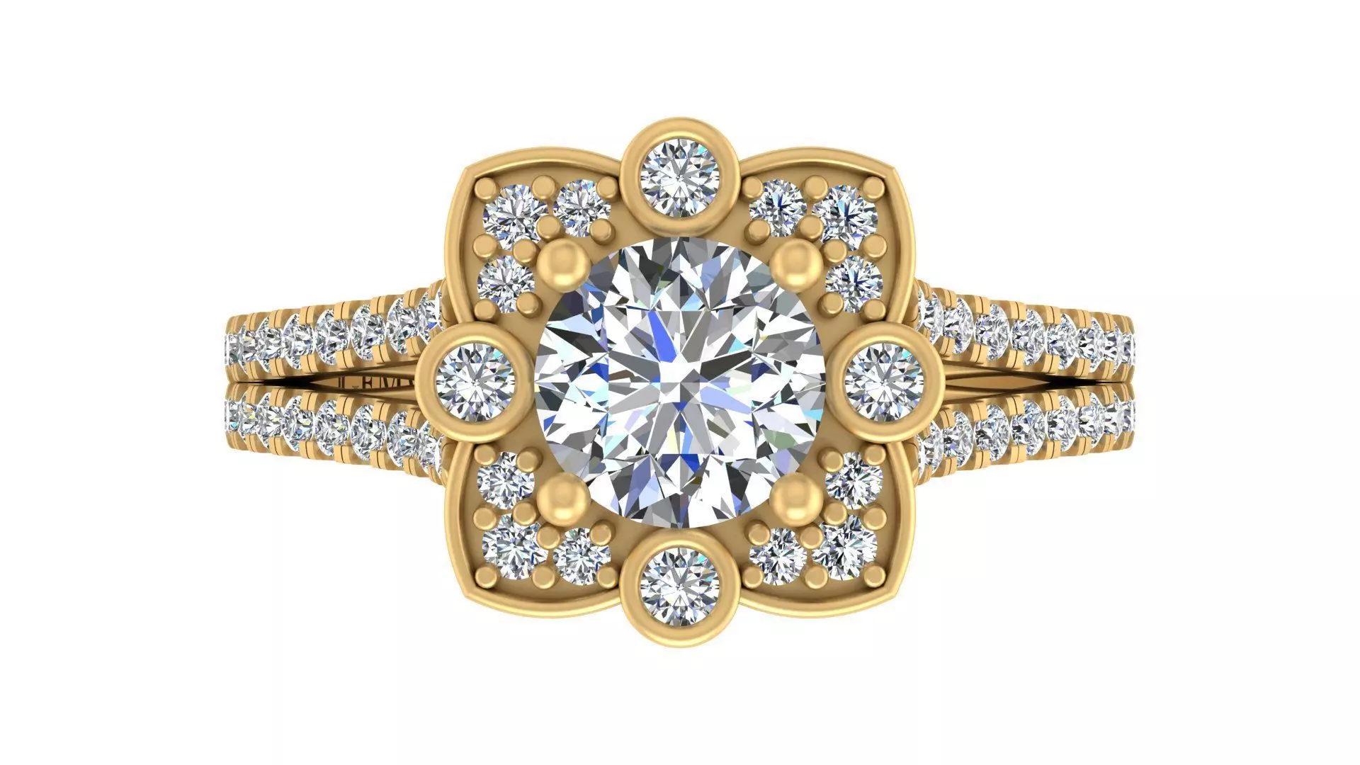 Vintage-Inspired Floral Halo Engagement Ring 3D print model