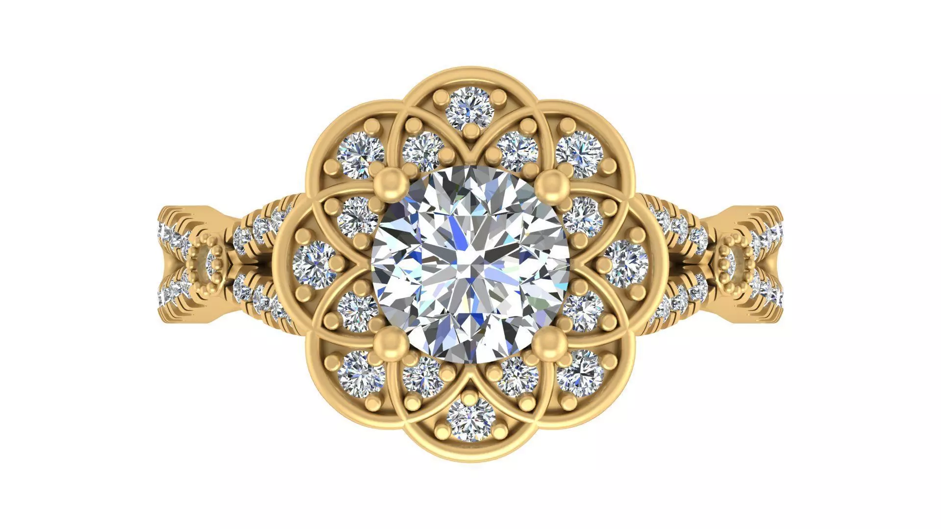 Vintage-Inspired Filigree Floral Halo Engagement Ring 3D print model