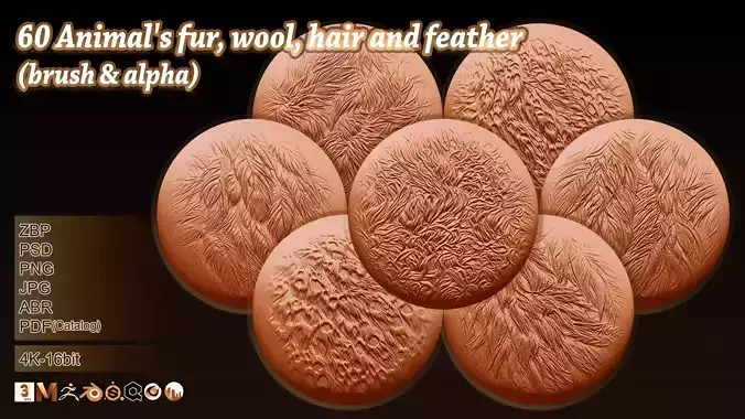 60 Animals fur wool hair and feather brush and alpha