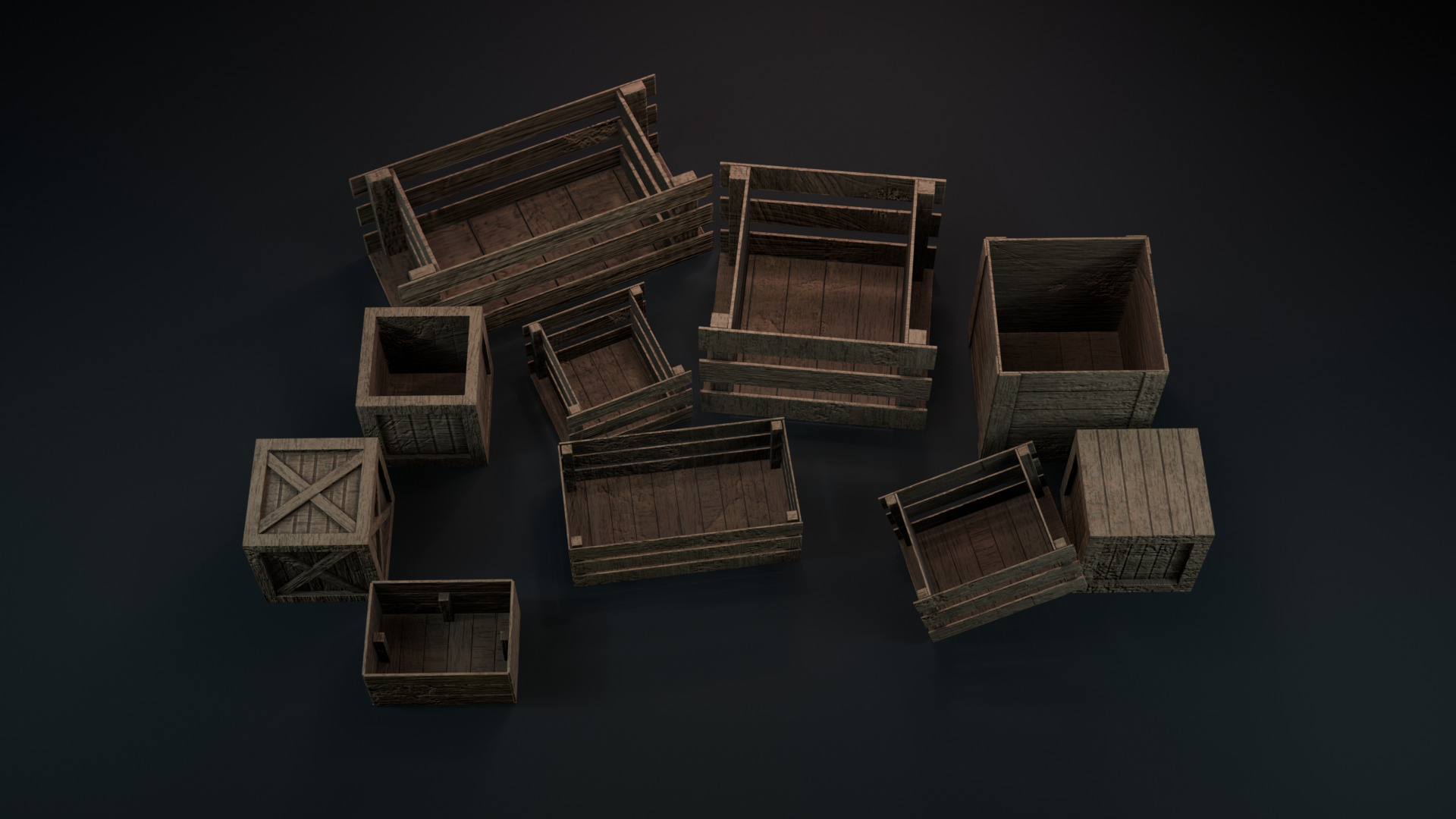 Realistic Wooden Crates and Boxes PBR Textured and Game-Ready Low-poly 3D model_2