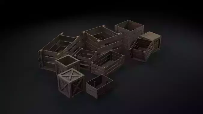 Realistic Wooden Crates and Boxes PBR Textured and Game-Ready