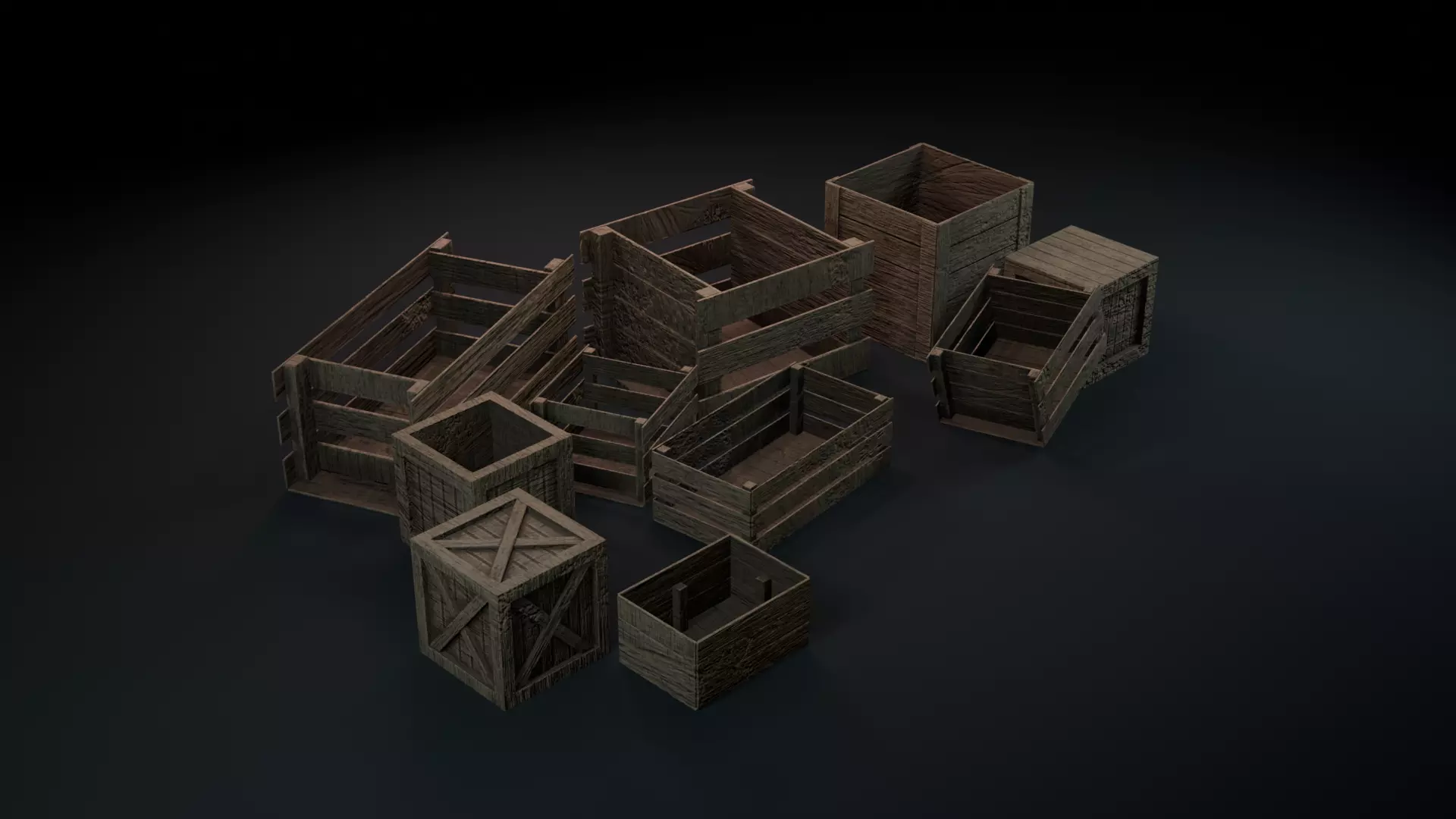 Realistic Wooden Crates and Boxes PBR Textured and Game-Ready Low-poly 3D model_0