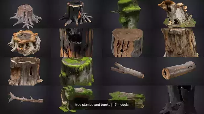 tree stumps and trunks 3D Model Collection