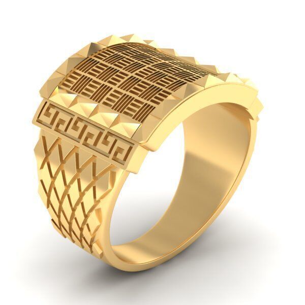 mens signet ring with pattern 3D print model_1