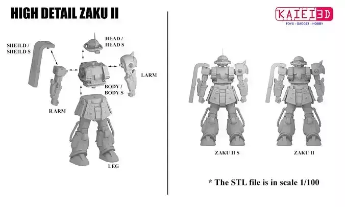 HIGH DETAIL ZAKU II  3D print model