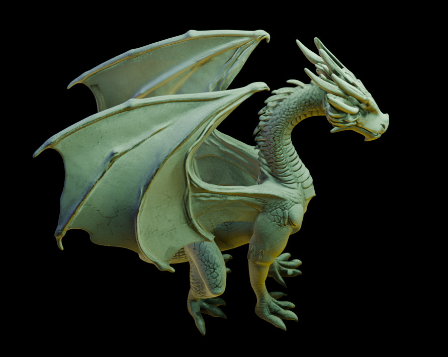 Sitting Winged Dragon 3D print model_3