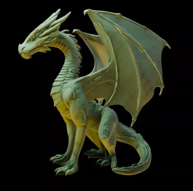 Sitting Winged Dragon 3D print model_0