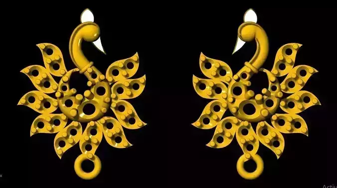 peacock stud earrings 3dm file
